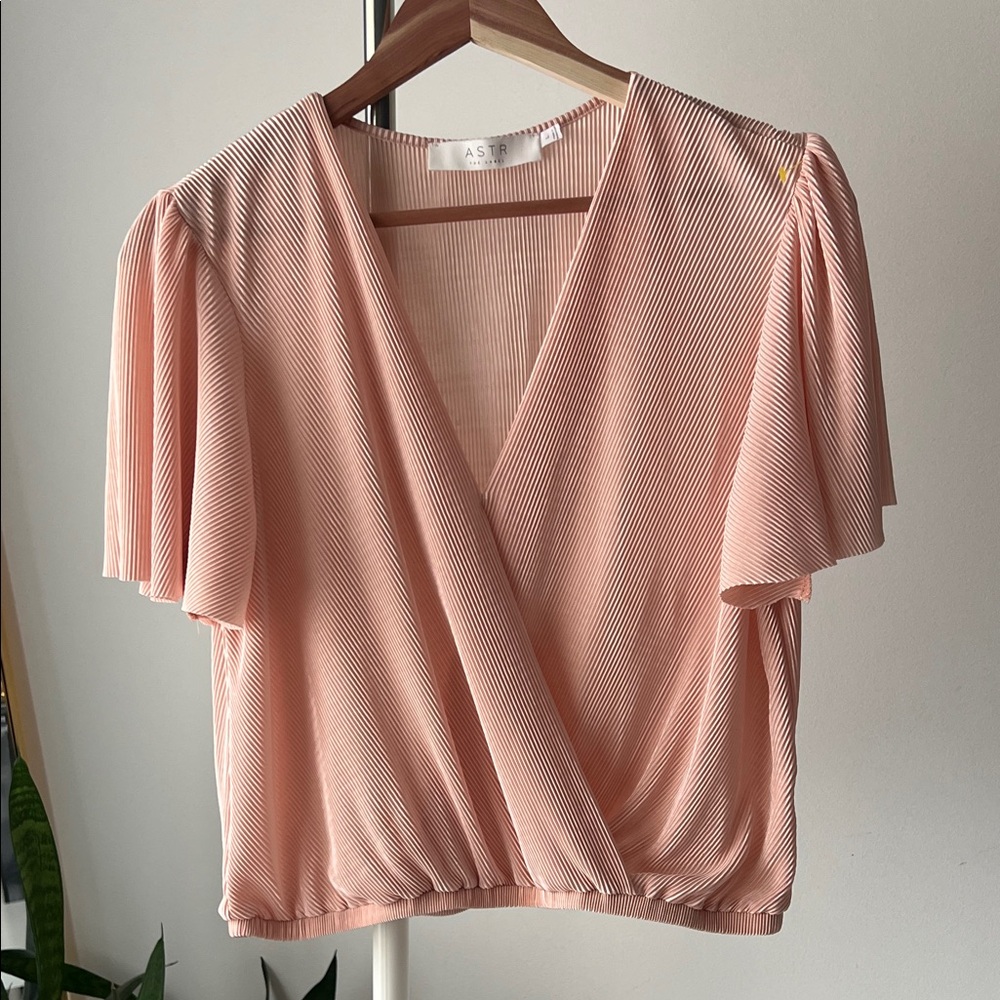 Astr Blush Pleated Wrap Blouse